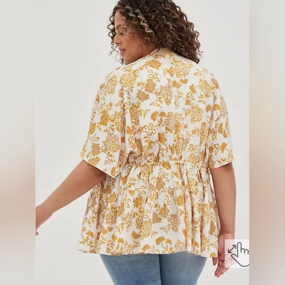 Torrid Ruffle kimono floral yellow Size OX - Picture 3 of 7